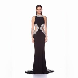 Bronx and Banco Black Backless Dress with Silver Detailing